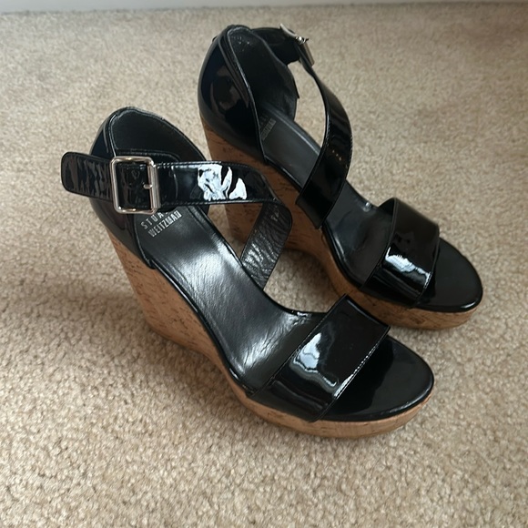 Stuart Weitzman Oneliner Black Patent Leather Wedge, Women’s 9 - Picture 1 of 7
